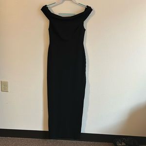 Windsor Black Rayon Knit Maxi Side Slit Off Shoulder Stretch Dress ...SIZE: M